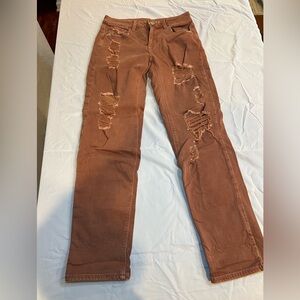 American Eagle Outfitters Distress Ripped Coral / Tan Jeans